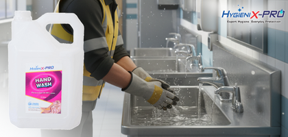 A hand with soap lather being rinsed with water.